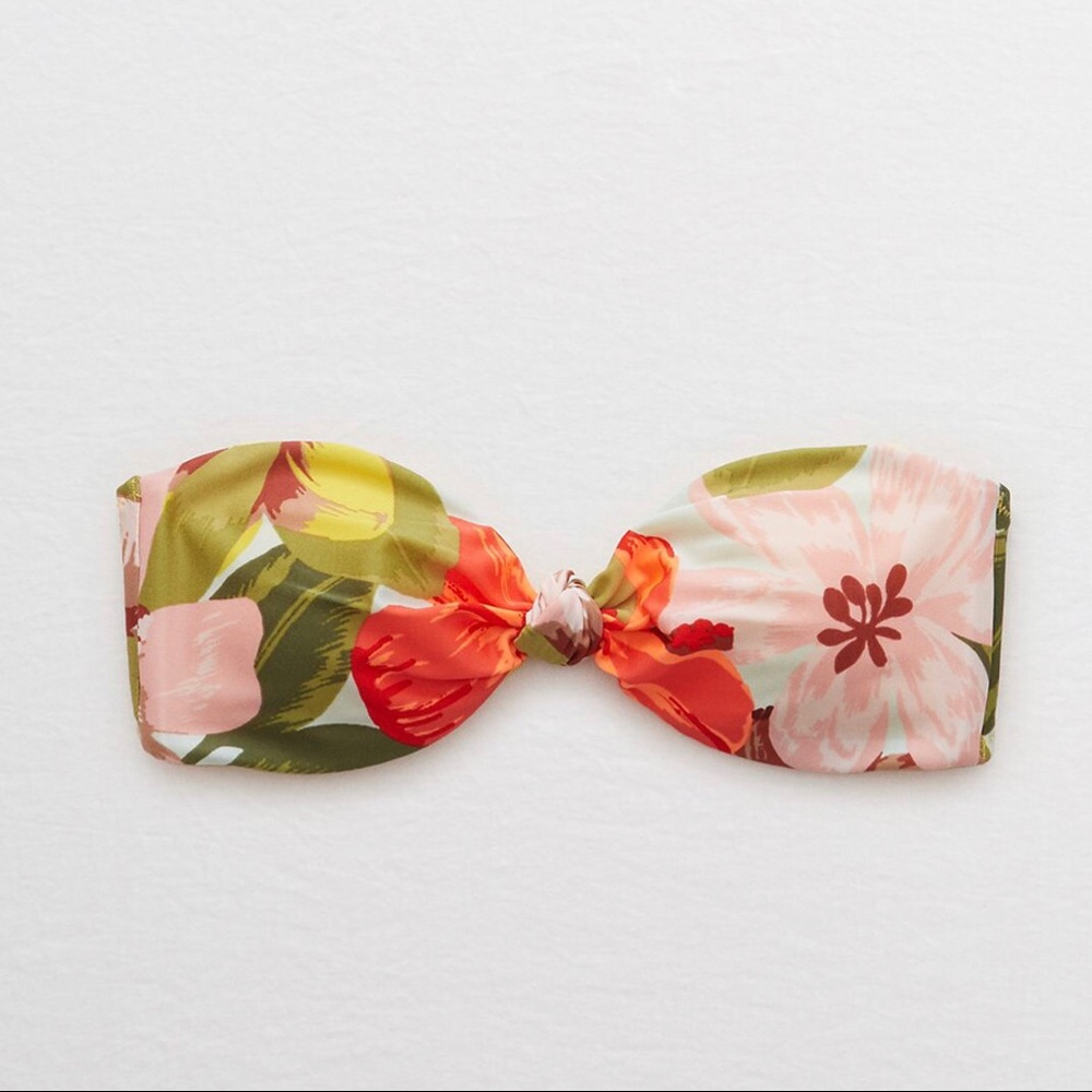 🆕Aerie floral knot red bandeau bikini top 🌺 - Picture 2 of 6